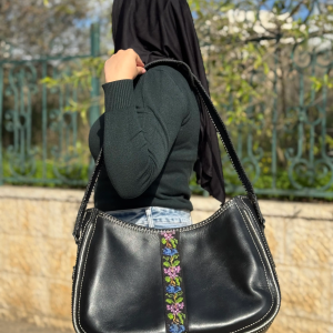 Black Leather & Tatreez Purse