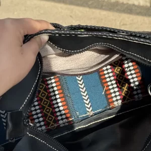 Black Leather & Tatreez Purse