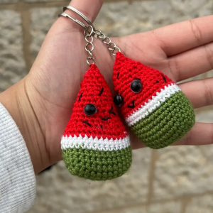 Watermelon Slice Crocheted Keychains