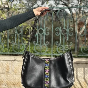 Black Leather & Tatreez Purse