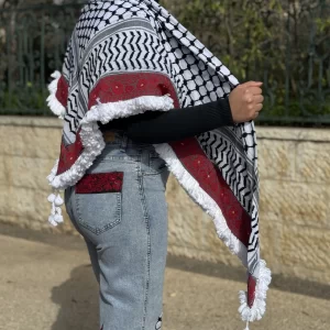 Kuffiyeh Heritage Red & Yellow Floral pattern on Grey Material