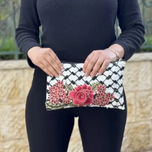 Pink Floral Kuffiyeh clutch without Fringe