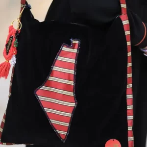 Kuffiyeh Handbag - Black with Map and Border made from Syrian Material