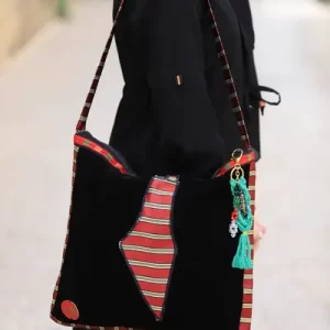 Palestinian Map Handbag - Black with Map and Border made from Syrian Material