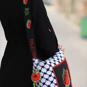 Kuffiyeh Watermelon & Olive Branch Handbag - Black Shoulder Strap