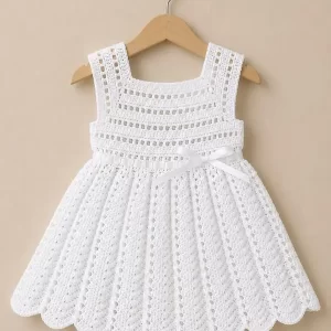 Children's White Dress with Ribbon