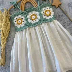 Children's Hand-Crocheted Seafoam Sundress