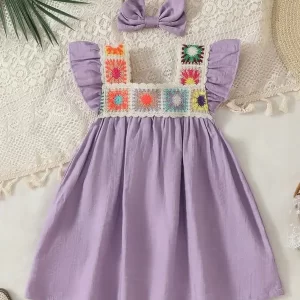 Children's Hand-Crocheted Lavender Dress Set