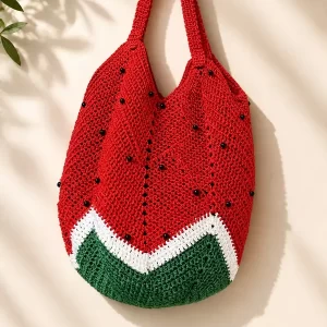 Hand-Crocheted Handbag - Watermelon with Beads